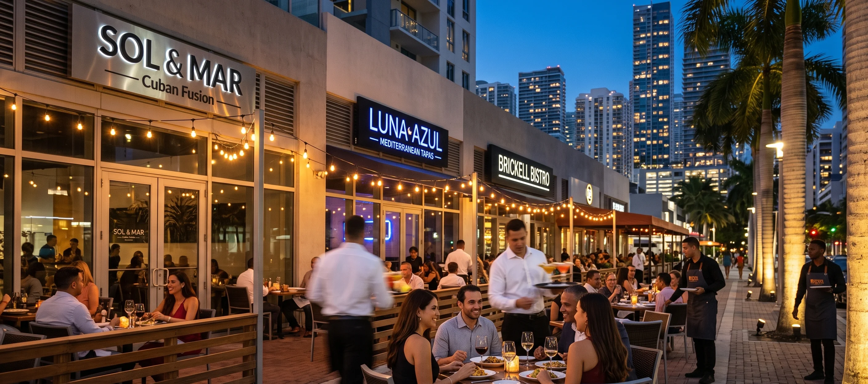 Dónde cenar en Miami: restaurantes con terraza nocturna en Brickell, Wynwood y South Beach con el skyline de Miami al fondo